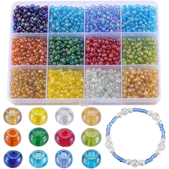 1 Box 156G 6/0 Seed Beads 4mm Glass Seed Beads Bulk Tiny Seed Bead Friendship Bracelet Seed Beads Transparent Glass Bead Spacer Beads for Jewelry Making DIY Bracelets Earrings Necklace DIY