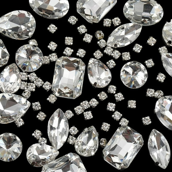 1 Box 156Pcs Glass Sew on Rhinestones Mixed Shapes Sew on Gems Clear Sewing Rhinestone Embellishment Flatback with Iron Claw Setting for Jewelry Making Shoes Dress Garment Accessories Platinum