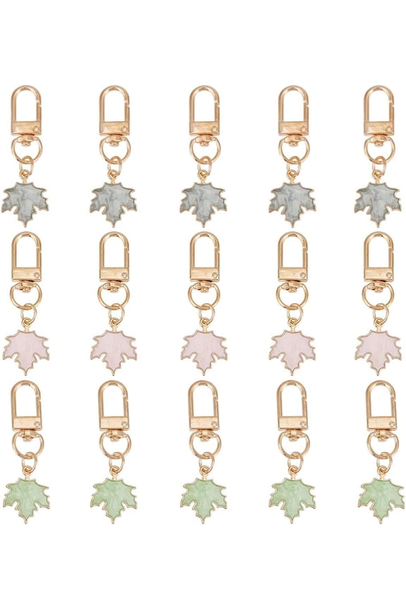 1 Box 15Pcs Maple Leaf Keychain Alloy Enamel Gold Fall Autumn Leaf Charm Key Chain with Swivel Clasps Pendant Key Ring Clip Hanging Keychains for Backpack Wallet Purse Accessories