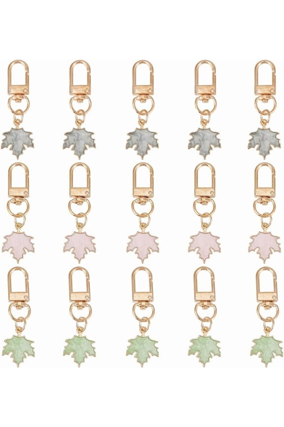 1 Box 15Pcs Maple Leaf Keychain Alloy Enamel Gold Fall Autumn Leaf Charm Key Chain with Swivel Clasps Pendant Key Ring Clip Hanging Keychains