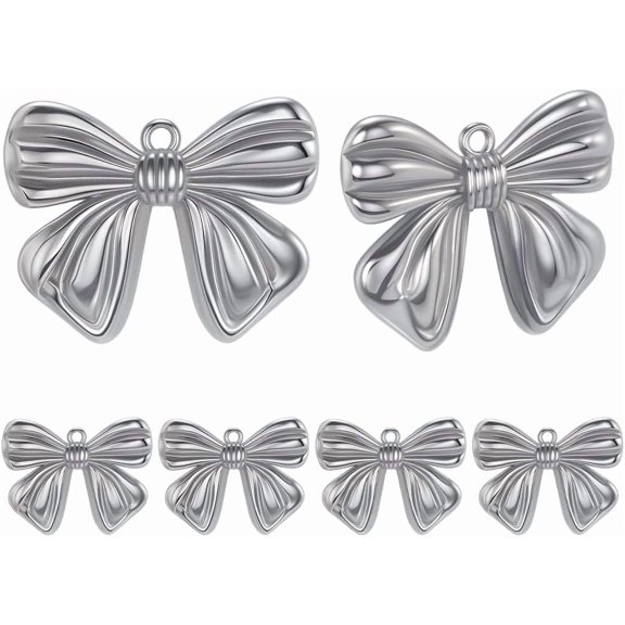 1 Box 15Pcs Tie Charms 304 Stainless Steel Ribbon Bowknot Charms