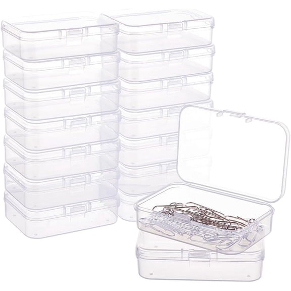 1 Box 16 Pack Rectangle Clear Plastic Bead Storage Containers Box Case with Flip-Up Lids for Small Items Pills Herbs Tiny Bead Jewerlry Findings - 2.9 x 1.92 x 0.78 (7.4 x 4.9 x 2cm)