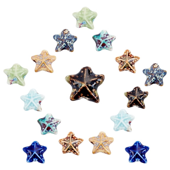 1 Box 16 Pcs 8 Colors Handmade Porcelain Beads Starfish Beads Hole 2mm Sea Stars Glazed Porcelain Beads for Necklace Bracelet Earring Making