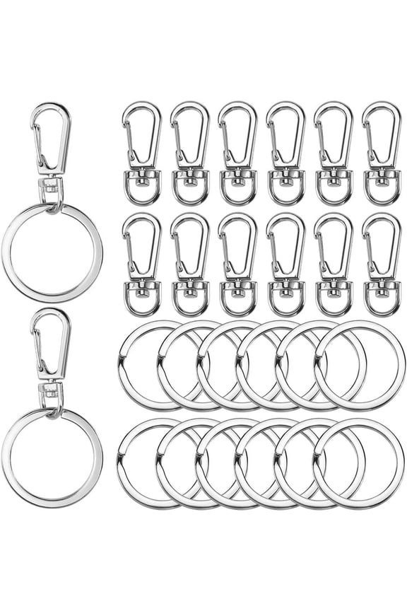 1 Box 16 Sets Keychain Ring Clips Lanyard Swivel Snap Hooks with Split Key Rings Kits for Car Key Finder Jewelry DIY Making Craft Silver