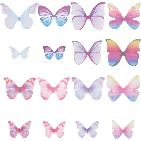 1 Box 160Pcs 16 Styles Fabric Butterfly Wing Charms Purple Butterfly Organza Dragonfly Wing 3D Polyester Butterflies for Jewelry Making Charms Wedding Ornament Appliques DIY Crafting