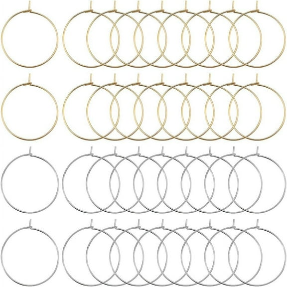 1 Box 160Pcs 18K Gold Plated Hoop Earring Findings 25mm 316 Stainless Steel Earring Hoops Open Beading Hoops Wine Charm Rings Wine Glass Marker for Wedding Birthday Party Festival Favor for DIY