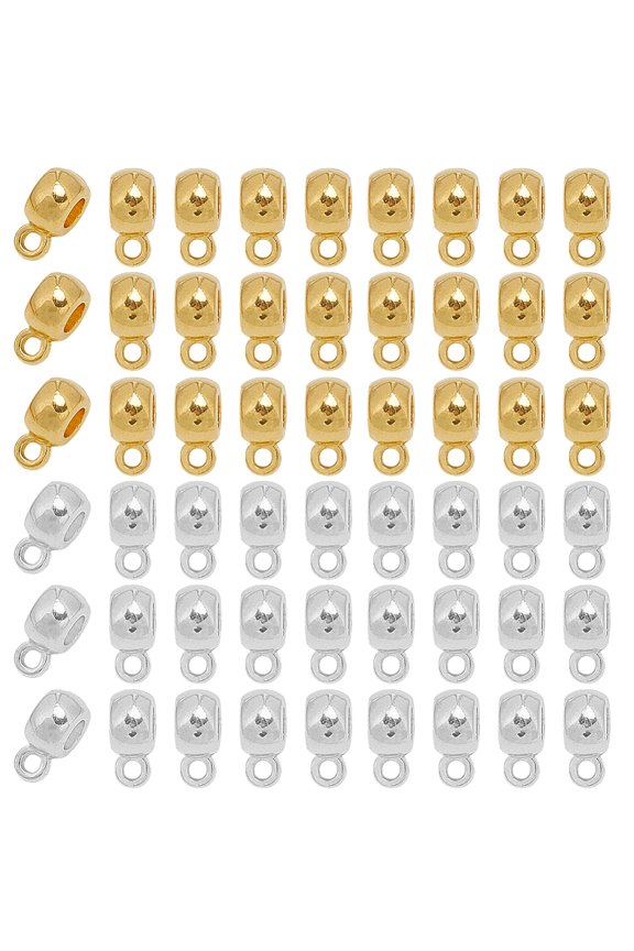 1 Box 160Pcs 2 Colors Metal Spacer Bail Beads Connector Tube Beads Gold Silver Metal Alloy Tube with Loop Column Links Spacer Charm Pendant Bails