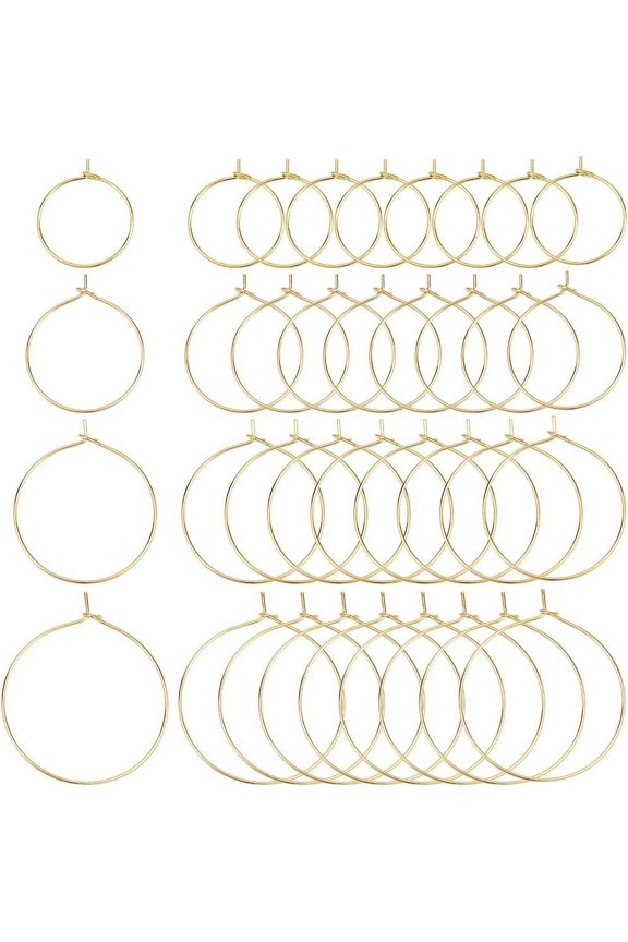 1 Box 160Pcs 20mm 25mm 30mm 35mm Wine Charm Rings Gold Earring Beading Hoops Brass Hypoallergenic Open Circle Dangle Round Earring Hoops for Jewelry Making Supplies Party Wedding DIY Craft for DIY