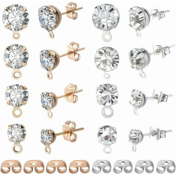 1 Box 160Pcs 4mm 5mm 6mm 8mm Rhinestone Earring Post Stud Earring with Loop 160Pcs Brass Butterfly Ear Backs Alloy Earring Posts Findings for Jewelry Making Supplies DIY Dangle Earrings Colorful