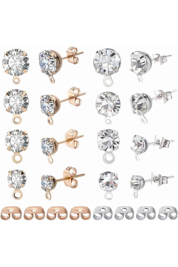 1 Box 160Pcs 4mm 5mm 6mm 8mm Rhinestone Earring Post Stud Earring with Loop 160Pcs Brass Butterfly Ear Backs Alloy Earring Posts Findings for Jewelry Making Supplies DIY Dangle Earrings for DIY