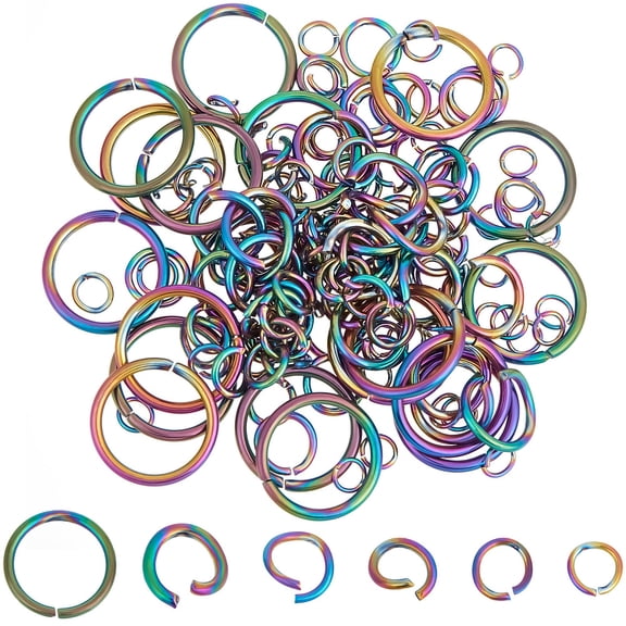 1 Box 160Pcs 6 Sizes 304 Stainless Steel Open Jump Rings for Chainmaille Weaves Rainbow Color 3.5~12x0.5~1mm Inner Dimateter: 2.5~10mm