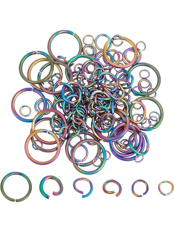 1 Box 160Pcs 6 Sizes Open Jump Rings Stainless Steel Rainbow Color Round Ring for Jewelry Making Necklace Keychains Connector DIY