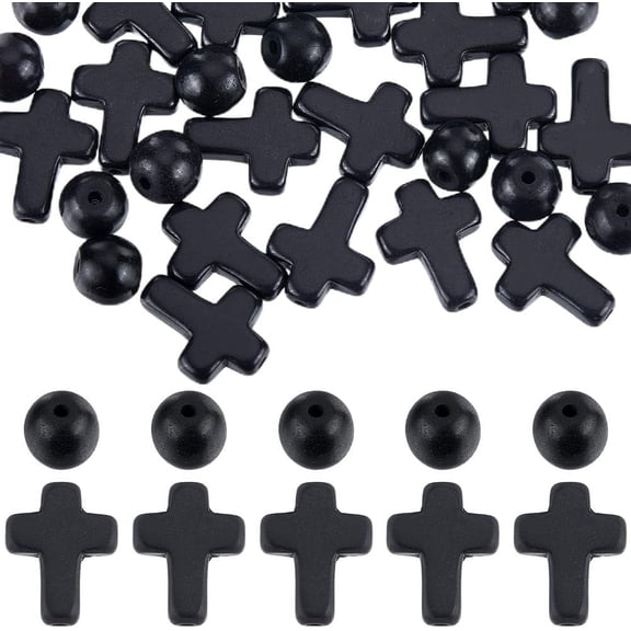 1 Box 160Pcs Black Beads 8mm Round Loose Spacer Beads Mini Small 16x12mm Turquoise Stone Bead Easter Holiday Crucifix Tiny Beads for Jewelry Making Beading Kits DIY Crafts for DIY