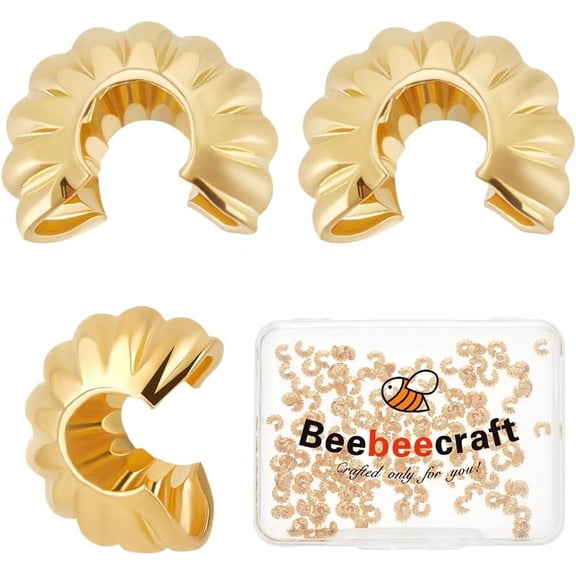 1 Box 160Pcs Crimp Bead Cover 18K Gold Plated Brass 4mm Half Round Open Crimp Beads End Tip for DIY Jewellery Makings Gold