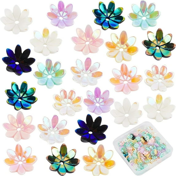 50 Pieces 8mm Floral Acrylic Beads - Clear Multi-Color For Necklace & Jewelry Making 1 thumbnail image