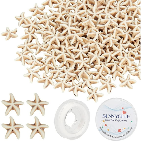 1 Box 160Pcs Starfish Turquoise Beads Ocean Starfish Charms Carved Spacer Beads with 11 Yard Elastic Thread for DIY Jewerly Making Necklace Bracelet Earrings Antique White