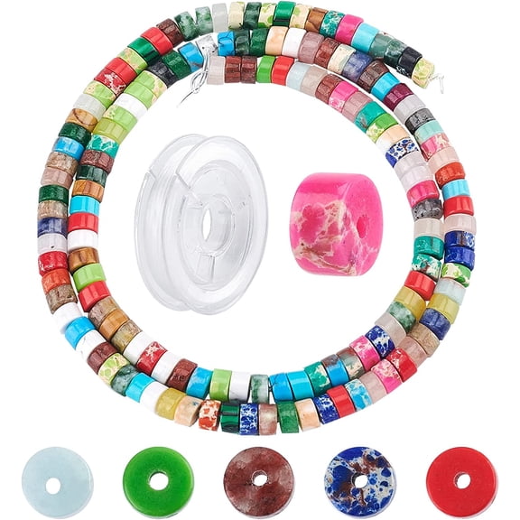 1 Box 167Pcs Natural Stone Heishi Beads Disc Gemstone Beads Flat Round Coin Stone Gemstone Beads with Elastic Thread for Jewelry Making Craft Bracelet Earrings Necklace Multi-color