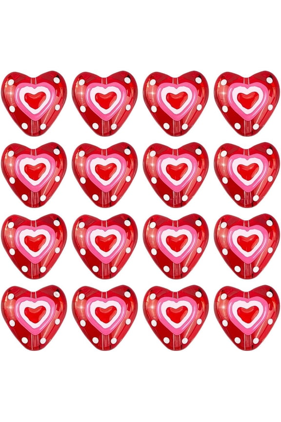 1 Box 16PCS 13.5MM Red Heart Shape Handmade Lampwork Glass Beads with Holes Love Hearts Valentine Mother Father Day Spacer Charms Bead for DIY