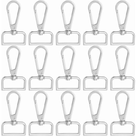 1 Box 16Pcs 1 Inch Swivel Snap Hooks D Ring Lobster Clasp Bulk Silver Alloy Metal Shiny Spring Trigger Buckle Clip Push Gate Clasps