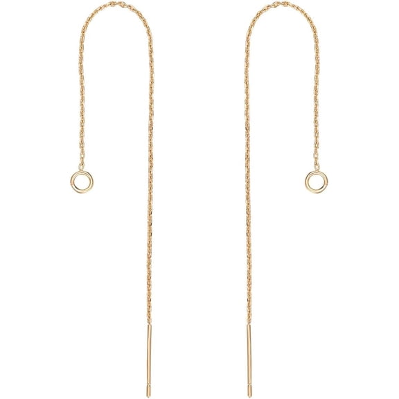 1 Box 16Pcs 101mm Ear Threads 14K Gold Plated Flach Dangle Chain Threaded Earring Findings with Loop 1.6mm for Jewelry Making DIY Real 14K Gold Plated