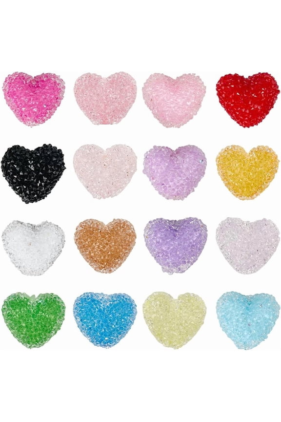 1 Box 16Pcs 16 Colors Heart Resin Bead Pen Beads Hearts Bulk Rhinestone Gummy Sugar Chunky Candy Love Spacer Luminous Beadable Pens Charms