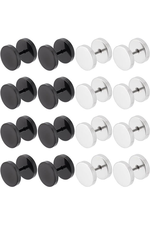 1 Box 16Pcs 2 Colors 304 Stainless Steel Stud Earrings Set Small Round Sleeper Flat Back Earrings Circular Cartilage Tragus Screw Earrings