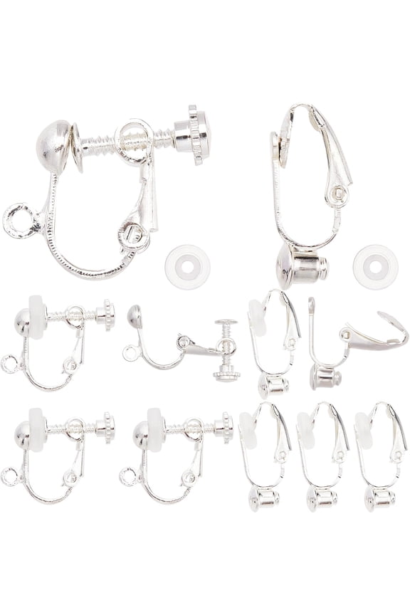1 Box 16Pcs 2 Style Clip on Earrings Findings Earring Converters Silver Non Pierced Ears Brass Earring Interchangeable findings for Jewelry Making Charms DIY Earring Crafting Supplies for DIY