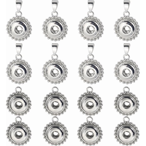 1 Box 16Pcs 2 Styles Snap Button Charms Snap Jewelry Charms Alloy 18mm Hang Small Silver Base Interchangeable Pendant Charm for Jewelry Making Charms Necklaces Bracelets Earrings DIY Crafts
