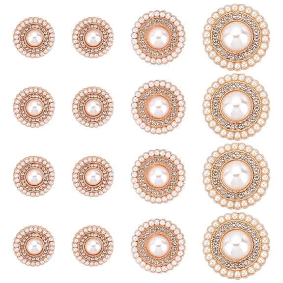 1 Box 16Pcs 3 Sizes Metal Rhinestone Faux Pearl Buttons Round Shank Sew on Button Embellishment Set for Suit Knitting Sweater Sewing Handmade Crafts