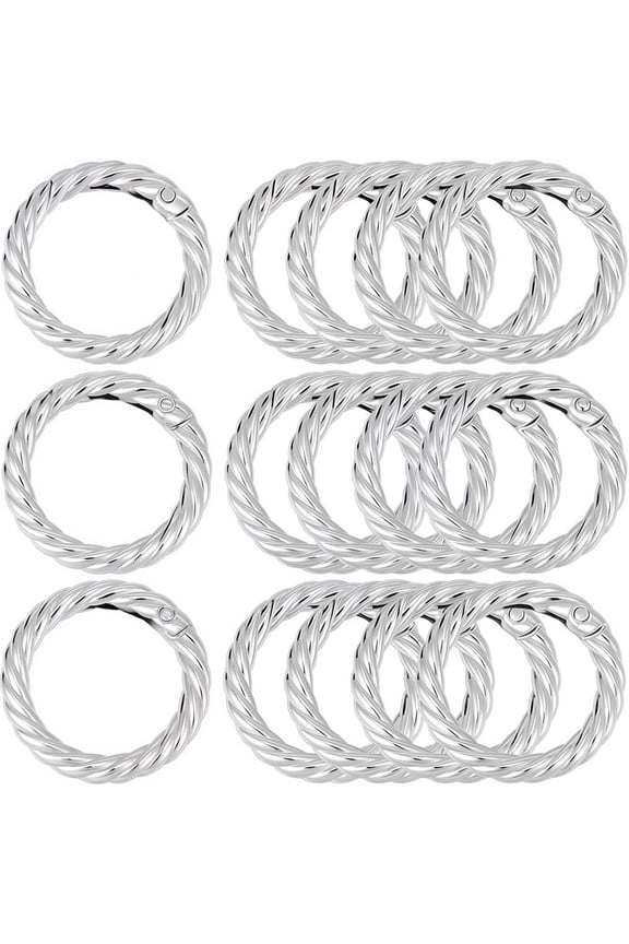 1 Box 16Pcs 35mm Spring O Rings Round Carabiner Snap Clip Circle Small Zinc Alloy Hook Twist Ring Pattern Trigger Spring Rings for Jewelry Keychain Lanyard Bags Making Supplies DIY Craft grey