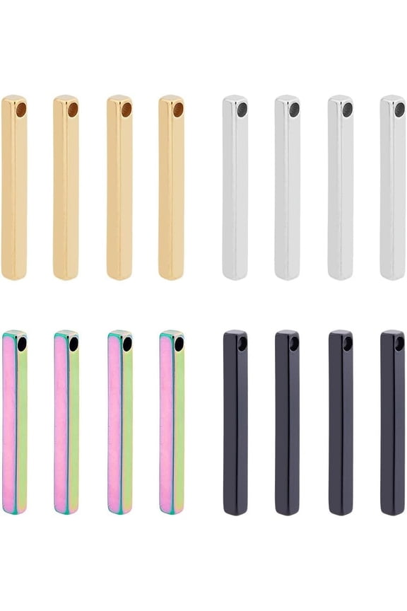 1 Box 16Pcs 4 Colors 3D Bar Necklace Pendants 4 Sides Stainless Steel Stick Pendants 38mm Engraved Bar Pendants Personalized Message Pendants for Jewelry Making Hole: 2.6mm diy Mixed Color