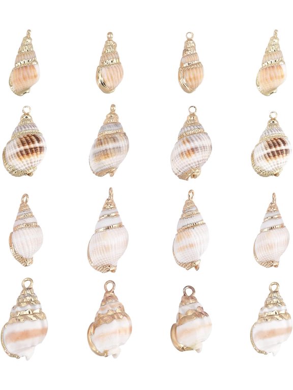1 Box 16Pcs 4 Style Ocean Beach Spiral Seashells Craft Charms Connectors Pendant Conch Shells Charms with Plated Golden Loop Bail for Bracelet Necklace Making Craft SuppliesMixed Color