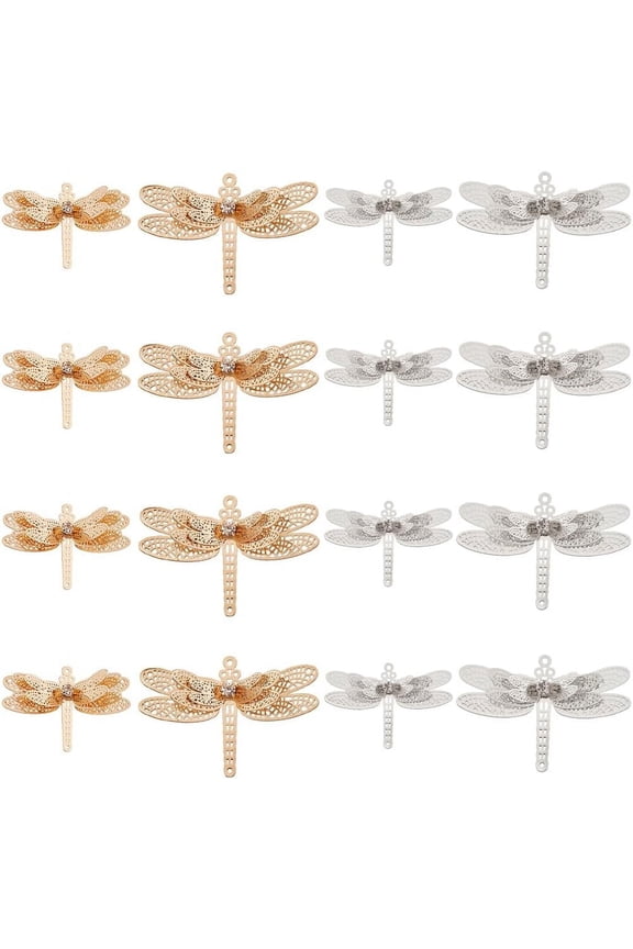 1 Box 16Pcs 4 Styles Dragonfly Charm Silver Small Insect Charms Metal Hollow Flying Animals Charms Golden Charm for Jewelry Making Charms Supplies Crafting Hair Clip Decorative