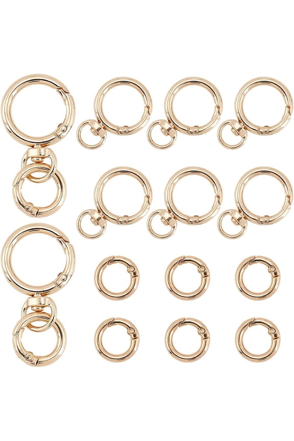 1 Box 16Pcs 8 Sets Gold Clasp Keychain Double Opening Swivel Clasp Clip Bulk Metal Spring O Rings Snap Hook Key Chains Rings for Crafts Jewelry Keyrings Cars Door Landyard Making Supplies