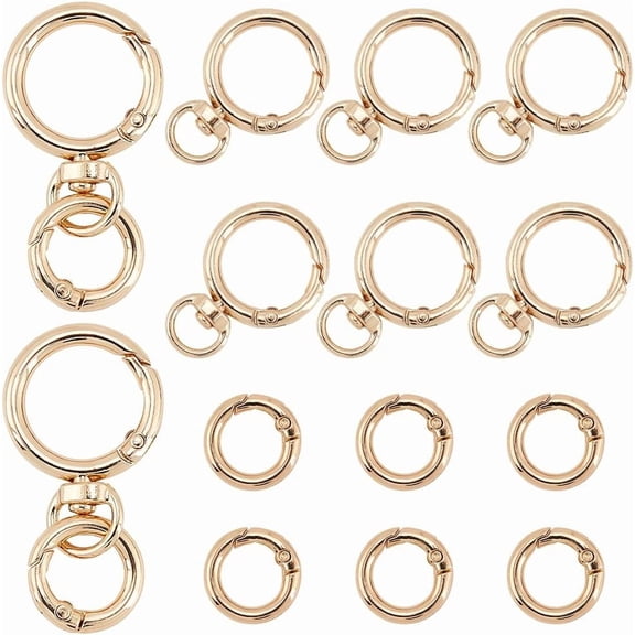 1 Box 16Pcs 8 Sets Gold Clasp Keychain Double Opening Swivel Clasp Clip Bulk Metal Spring O Rings Snap Hook Key Chains Rings for DIY Making