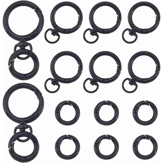 1 Box 16Pcs 8 Sets Swivel Clasps Keychain Double Keychain Clasp Black Opening Snap Hook Detachable Round Trigger Spring O Ring for Keys Car Door DIY Crafts Keychains Supplies Findings Black