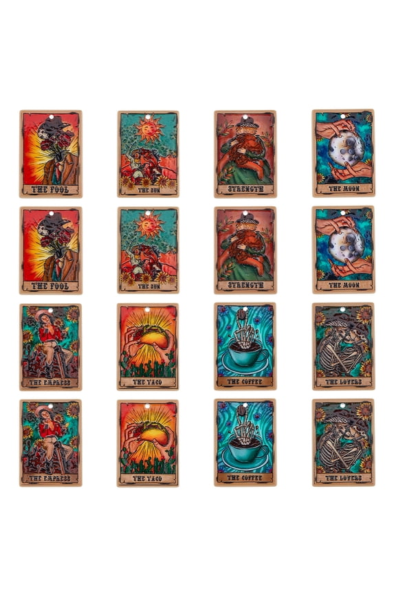 1 Box 16Pcs 8 Style Printed Acrylic Pendants Rectangle with Tarot Card Theme Pattern Charm Mixed Color 37.5x26.5x2mm Hole: 1.7mm 2pcs/style