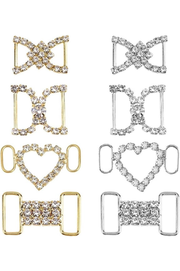 1 Box 16Pcs 8 Styles Sneaker Charms Gold Silver Shoe Laces Decoration Charm Removable Metal Brass Rhinestones Heart Bowknot Shoelace Clips Buckles Accessories for Women Casual Shoes