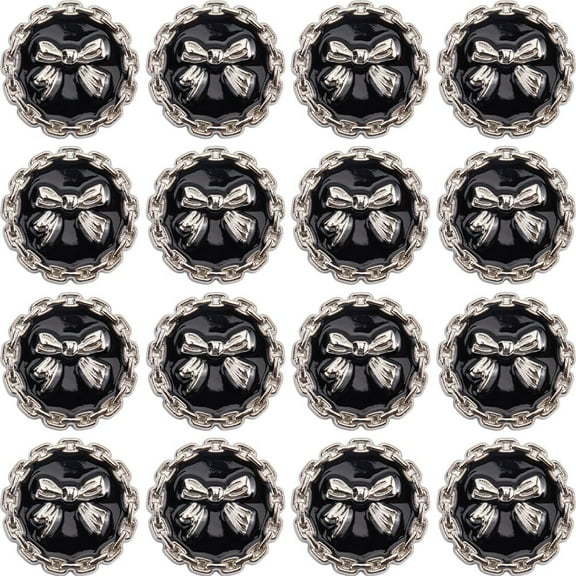 DIY 1 Box 16Pcs Circular Bow Button 25mm/0.98inch Flat Round Retro Alloy Black Metal Shank Bowknot Buttons for Shawls Outwear Coats Dress Clothing Sewing Accessory Embellishments Black DIY