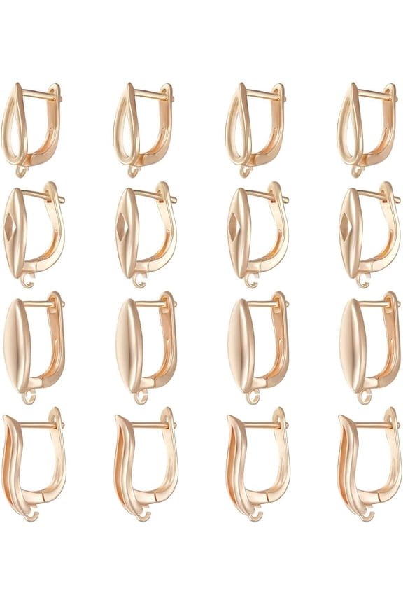 1 Box 16Pcs Crossover Hoop Earrings 18K Gold Plated Rhombic Oval Curved Horse Eye Tears Infinity Huggie Hinged Hoops Earrings with Loop for Jewelry Making Art DIY Crafts