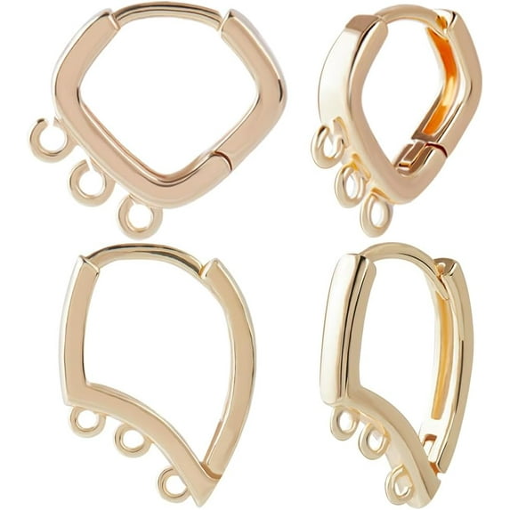 1 Box 16Pcs Huggie Hoop Earring Findings 18K Gold Plated Brass 2 Style Hoop Earrings with Multi Loops Circle Teardrop Flower Leverback Ear Wires Components for DIY Earrings