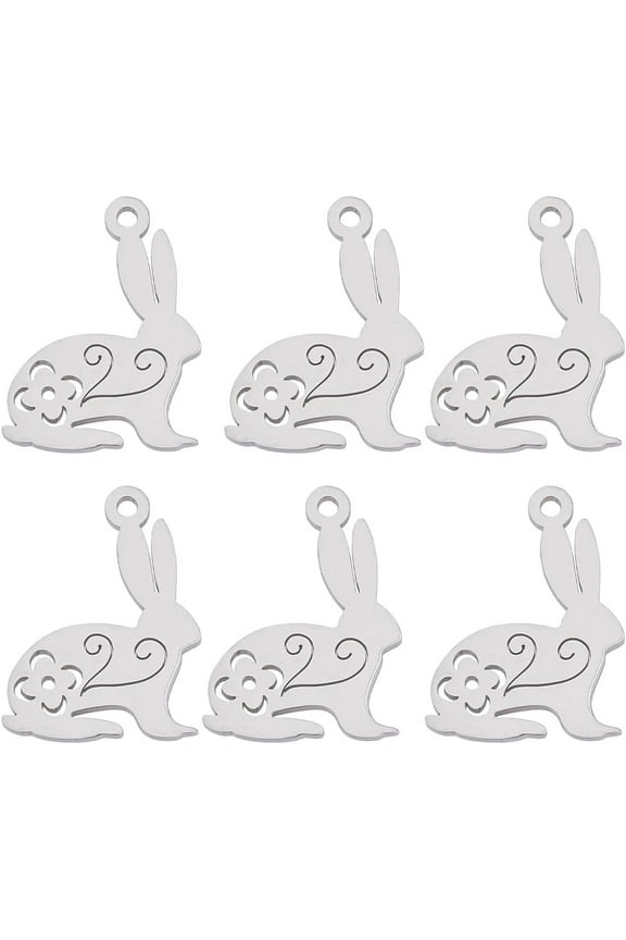 1 Box 16Pcs Rabbit Charms Bulk Easter Charm Stainless Steel Silver Spring Hollow Mini Bunny Cute Animal Pet Pendants Metal Charms for Jewelry Making Charm Bracelet Earrings DIY Art Crafts