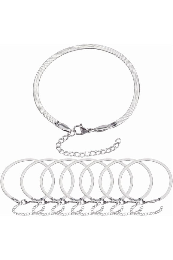 1 Box 16Pcs Silver Chain Link Bracelet Snake Chains Bracelets Bulk Metal Titanium Steel Adjustable Extender Charm Links Bangles Chain