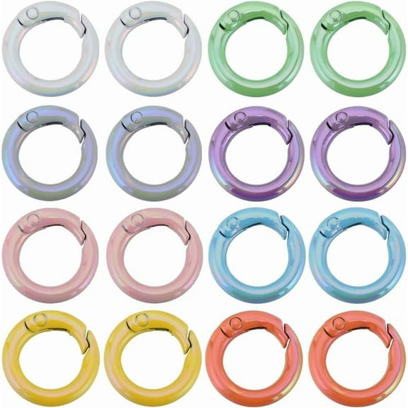 1 Box 16Pcs Spring Clasps Ring Spring Gate Ring Spring Clasps Purse O Ring Metal Round Carabiner Clips Trigger Spring O Rings for Jewelry Making Keyrings Buckle Bags Purses DIY Crafts Colorful