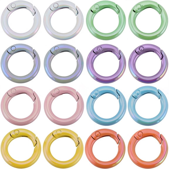 1 Box 16Pcs Spring Clasps Ring Spring Gate Ring Spring Clasps Purse O Ring Metal Round Carabiner Clips Trigger Spring O Rings for Jewelry Making