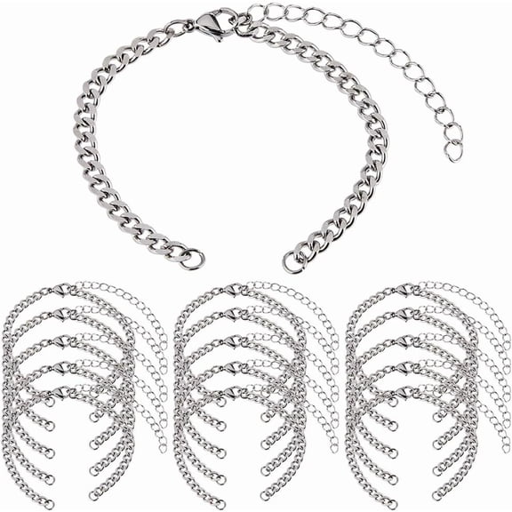 1 Box 16Pcs Stainless Steel Bracelet Chains Adjustable Slider Chain Bracelets Bulk with Lobster Clasp Metal Silver Extension Links for Jewelry Making FindingsDIY Women Men Crafts Gray