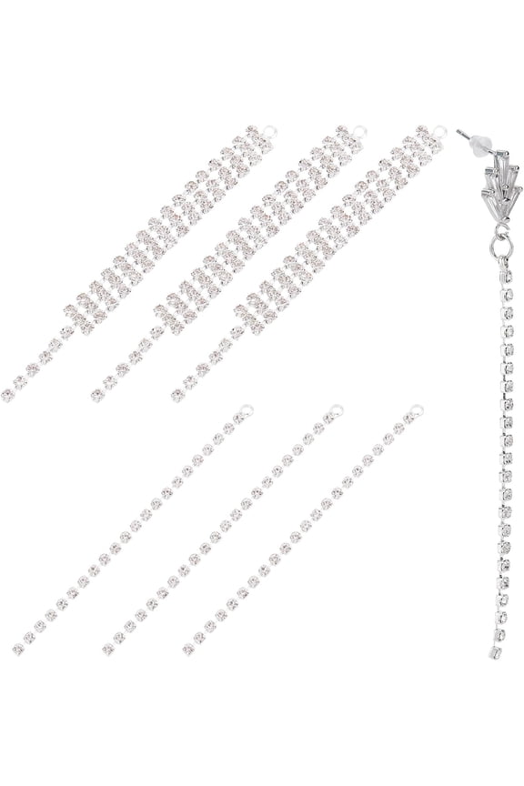 1 Box 16pcs 2 Style Chain Earring Findings Earring Dangle Charms Silver Rhinestone Chains Drop Long Tassel Chain Charm for Jewelry Making Drop Earrings Decoration Women Adult Crafts Silver DIY