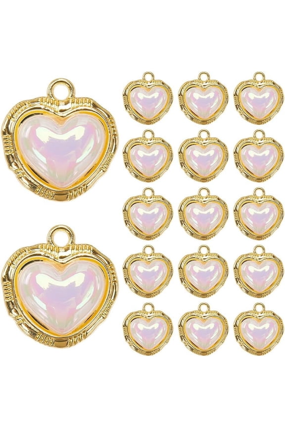 1 Box 16pcs Alloy Heart Charms Gold Heart Charms Bulk Alloy and Acrylic Metal Big 3D Golden Love Shaped Charm for DIY Jewelry Making Charms Wedding Decoration Valentine Day Gift Crafts Supplies