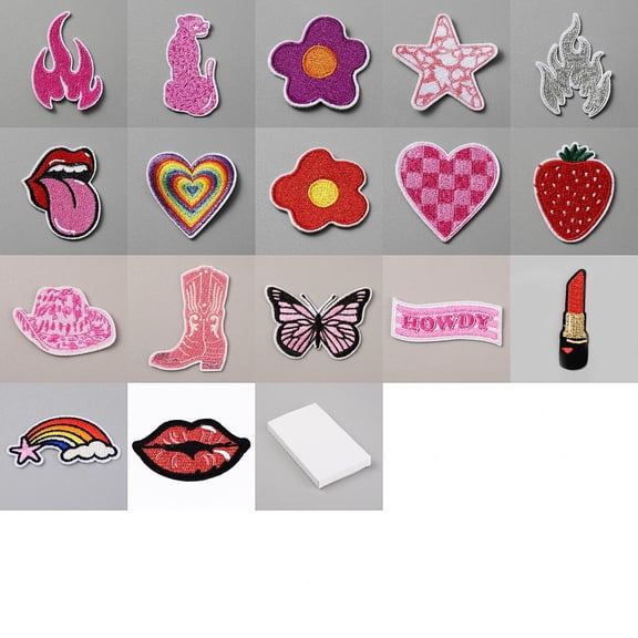 1 Box 17Pcs 17 Style Computerized Embroidery Cloth Iron On/Sew On Patches Costume Accessories Appliques Mixed Shape Mixed Color 30~80x19.5~79x1.5~2mm 1pc/style