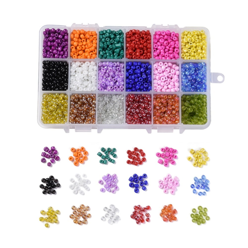 1 Box 18 Color 12/0 Round Glass Seed Beads 4mm Mixed Frosted Colors Loose Spacer Beads Transparent Colours Lustered Pony Beads for DIY Craft Bracelet